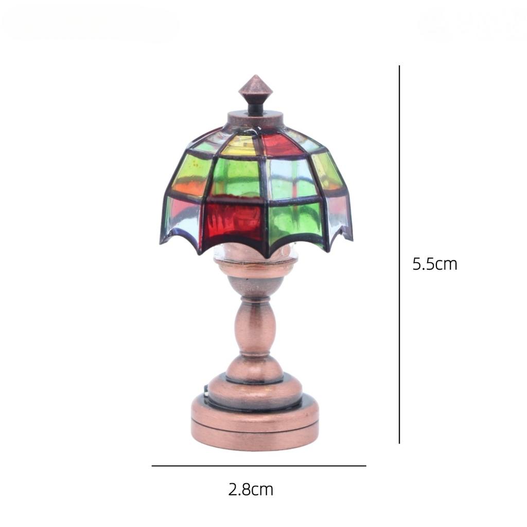 Dollhouse Mini Colored Glass Table Lamp Miniature Retro Colored Desk Lamp Dollhouse Furniture Decoration Home Decor