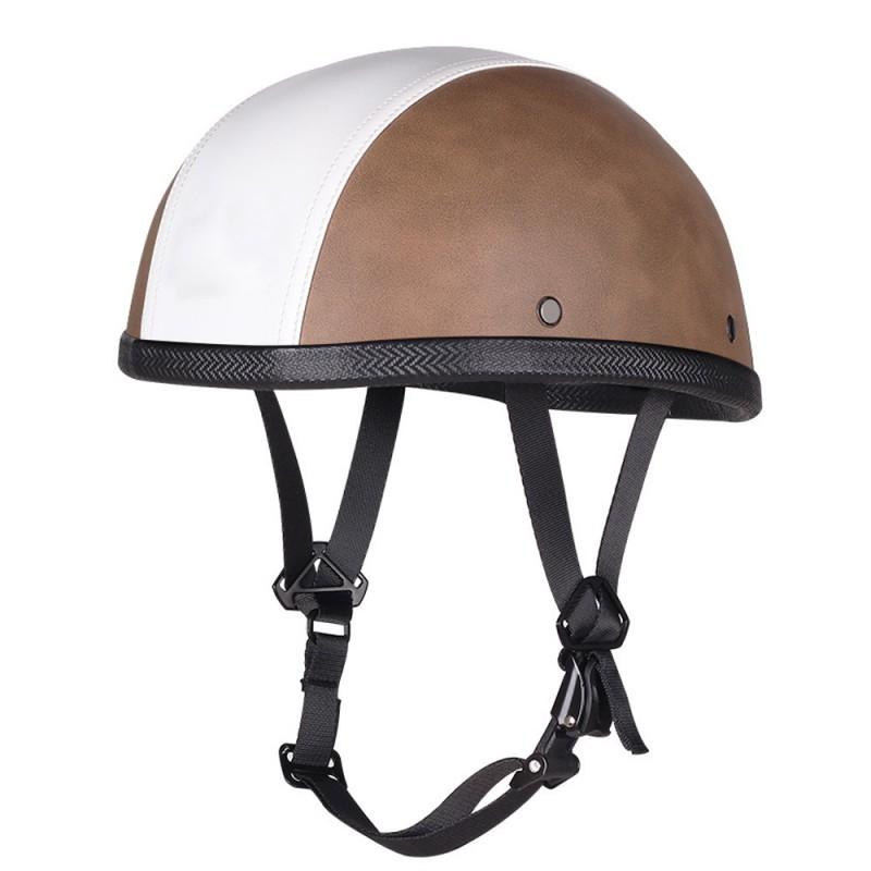 Vintage-Style Leather Half Helmet Adults Motorcycle Scooter Riding DOT Certified All Season Universal Fit