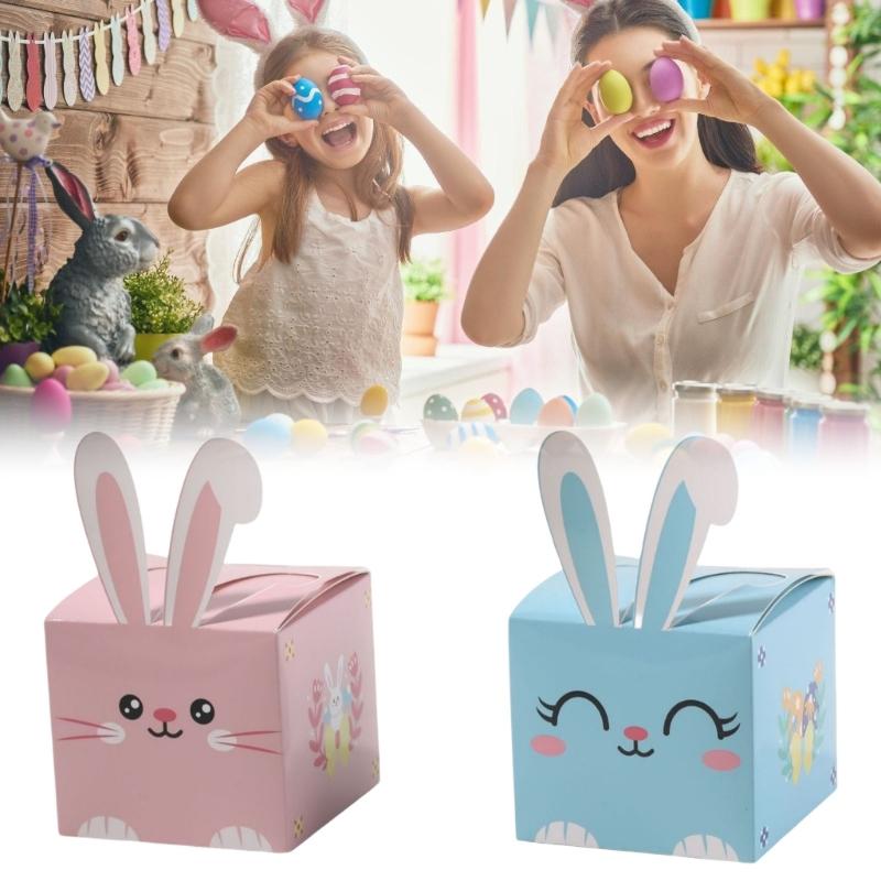 10pcs Sophisticated Easter Rabbit Ears Cardboard Gift Boxes Candy Holders For Holiday Cookie And School Party Supplies