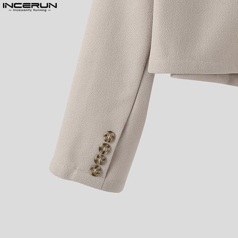 INCERUN Autumn Winter Men Long Sleeve Melton Cropped Short Blazer Coats
