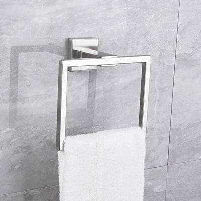 Bathroom Towel Rack Square Towel Ring SUS 304 Stainless Steel Wall Mounted Simple Towel Rack Brushed Design for Bathroom Accessories