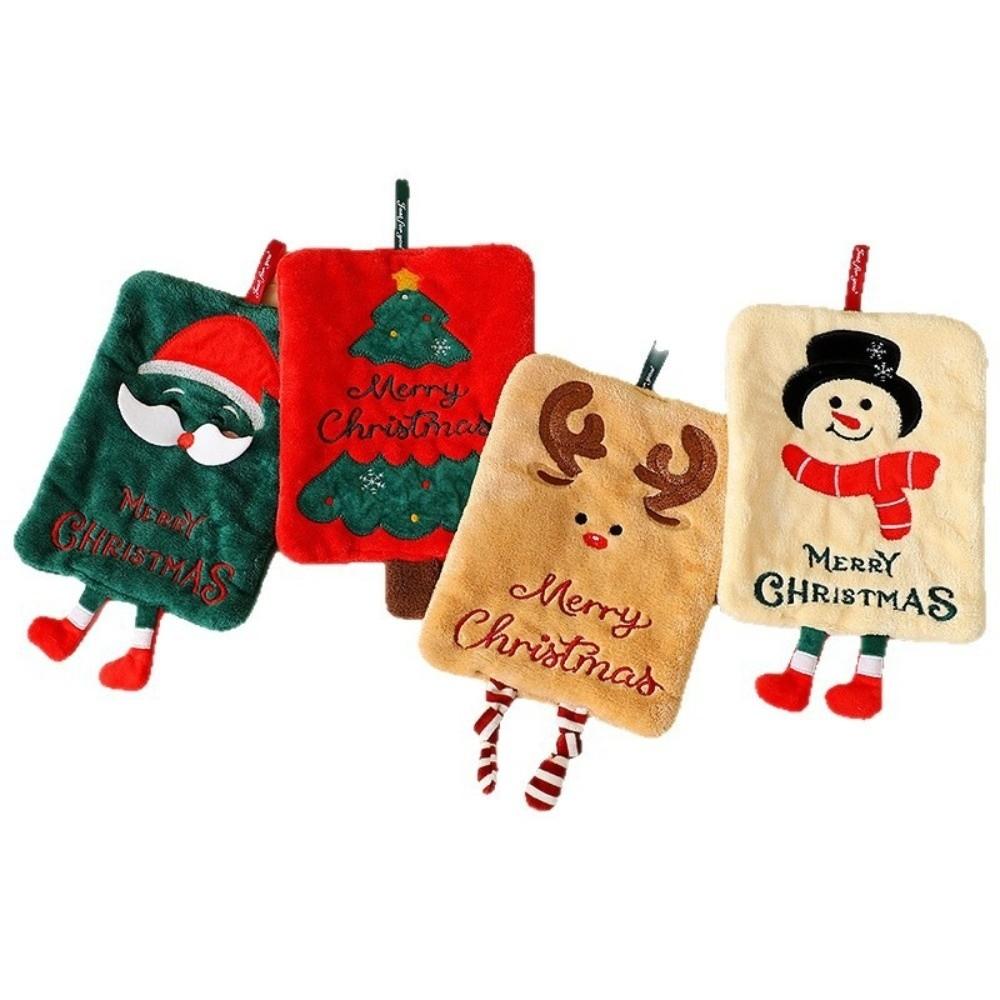 Water-Absorbent Christmas Hand Towel Thickened Kitchen Towels Coral Fleece Hand Towels  Kitchen Use