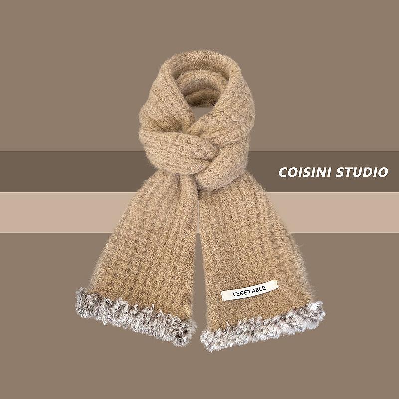 New Soft and Waxy Raw Edge Knitted Small Scarf for Women in Autumn and Winter Warm and Versatile Student Couple Woolen Scarf Trendy