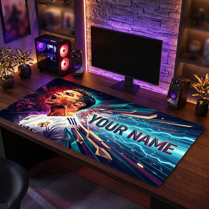 Tappetino Mouse Grande Personalizzato Cristiano Ronaldo, Stampa Testo Nome Personalizzato, Tappetino Scrivania Antiscivolo Logo Calcio Regalo Gaming