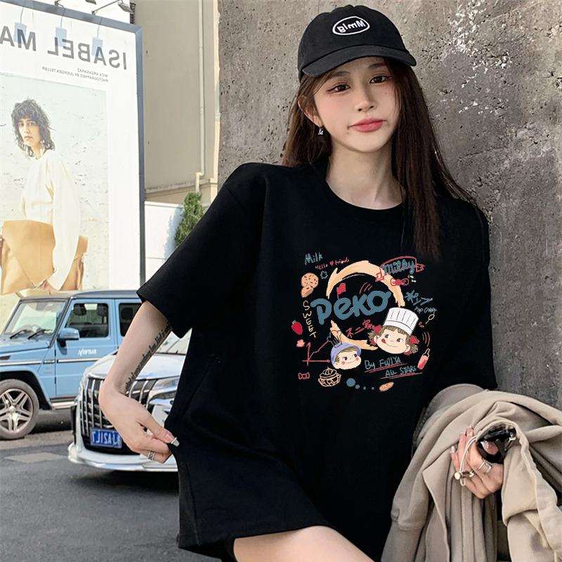 Black cotton short-sleeved t-shirt women's 2025 summer new design loose and thin unique top