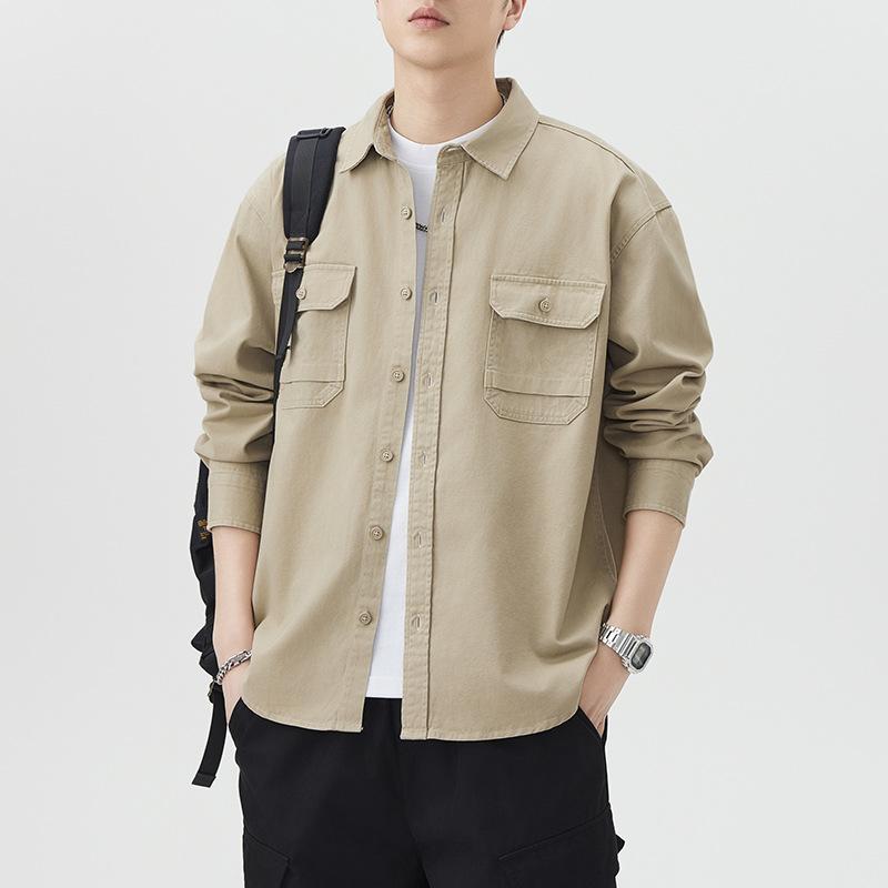 

American Retro Multi-pocket Cotton Long-sleeved Shirt Men s Japanese Casual Loose Shirt M