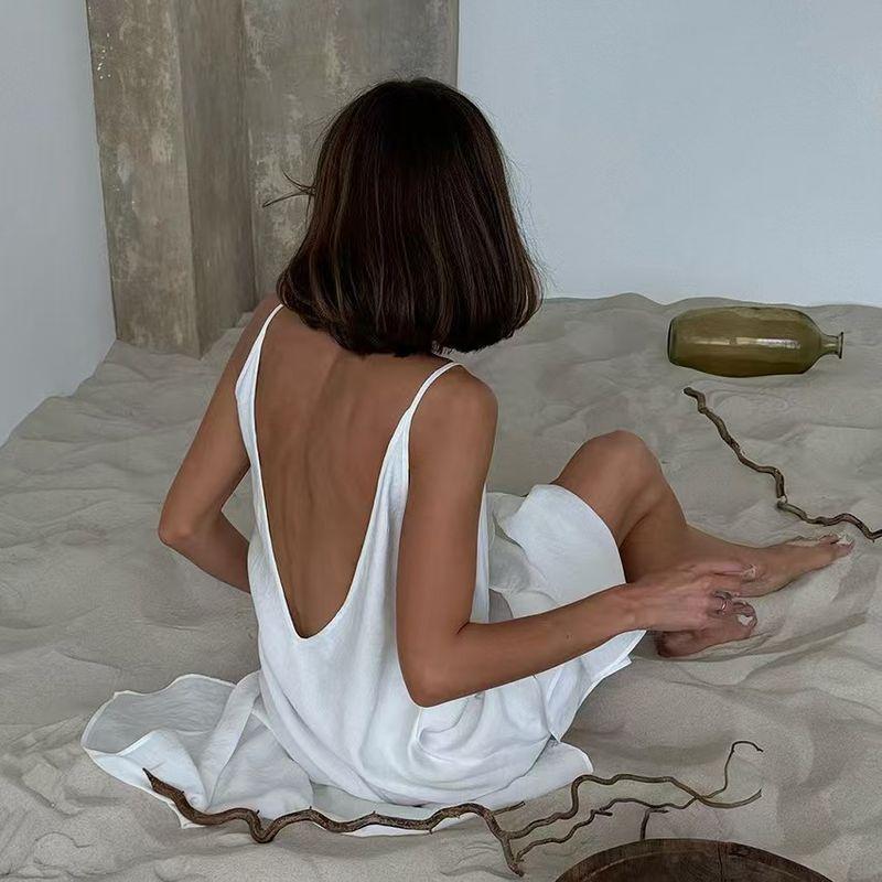 Western Style New Comfortable Loose Sling Backless Nightdress Home Wear Backless Sleeping Dress