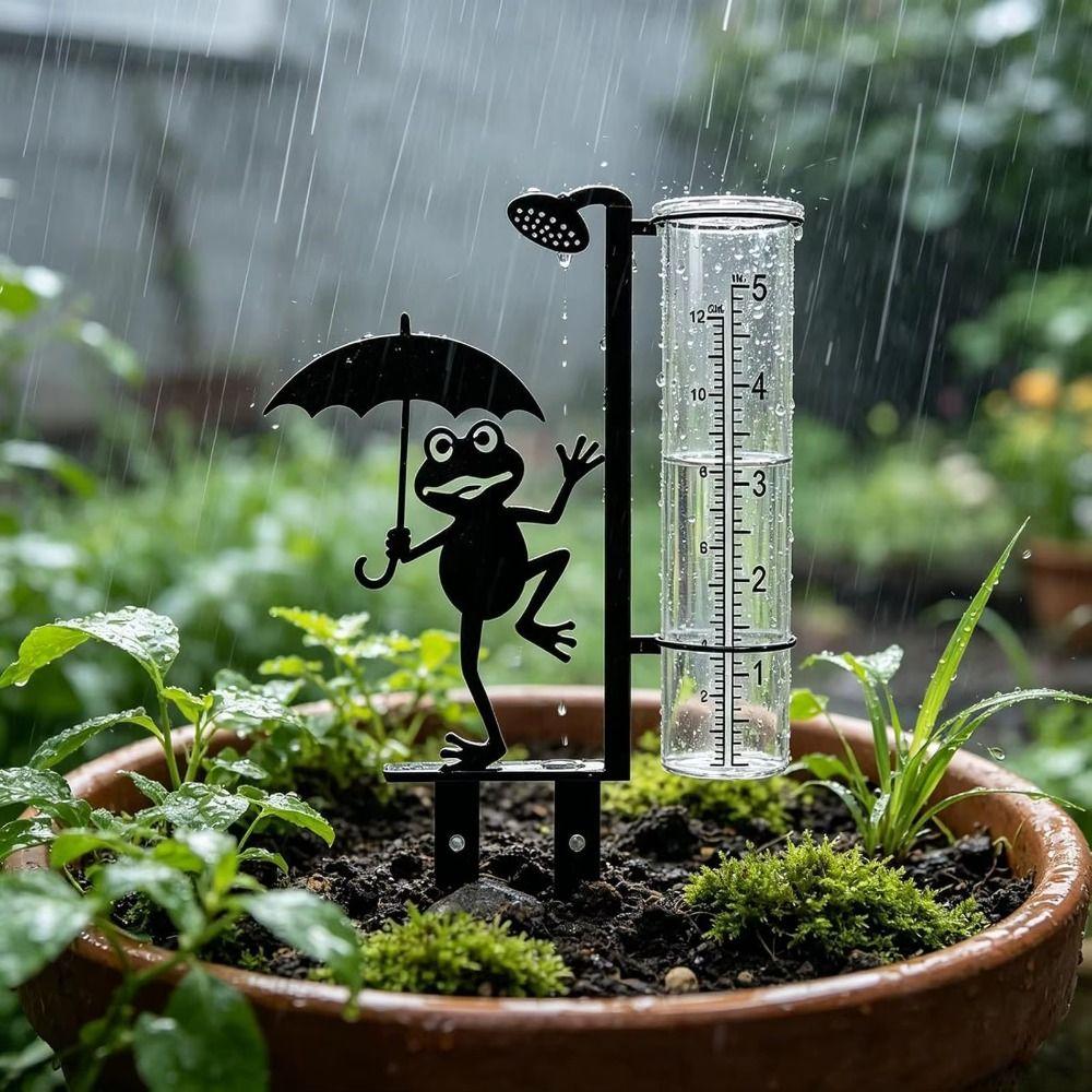 Rustproof Metal Frog Rain Gauge Stake Removable Garden Stake Rain Water Collector Bird Watching