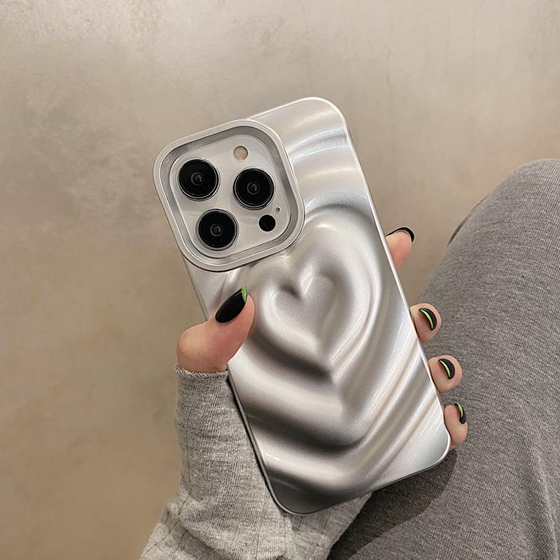 Etui na telefon 3D plisowane z uroczym sercem miłości Dla iPhone 15 14 13 11 12 Pro Max Metaliczna farba Składane Miękkie silikonowe Etui na telefon Nakładka Capa