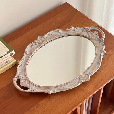 Oval Shape Decorative Wall Mirror French Vintage Desktop Size Jewelry Storage Tray Glass Material Mirror Plate