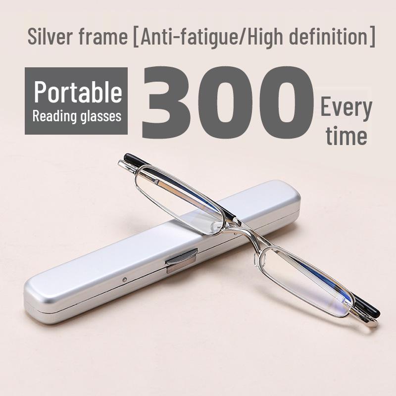 Ultra-Light Unisex Mini Metal Reading Glasses with Pen-Holder Design for High-Definition Vision
