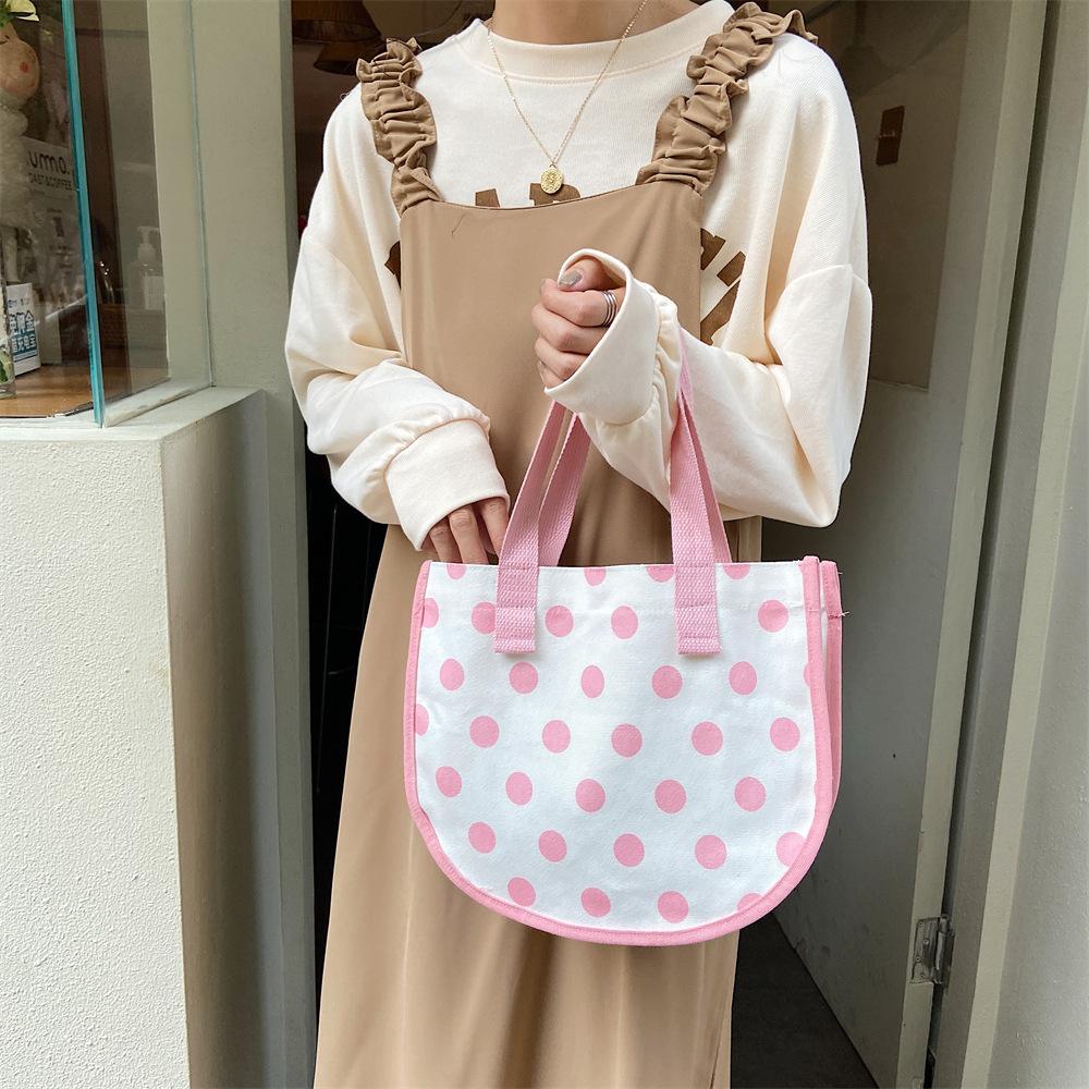 1 Polka Dot Canvas Bag Women's Summer Work Small Bag Simple Tote Bag Lunch Bento Bag