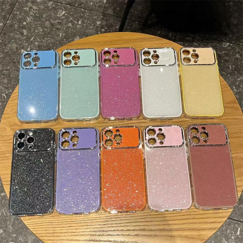 Three-in-One Glitter Phone Case for iPhone 17pro, 16pro, 15pro, 14pro – Solid Color with Large Window