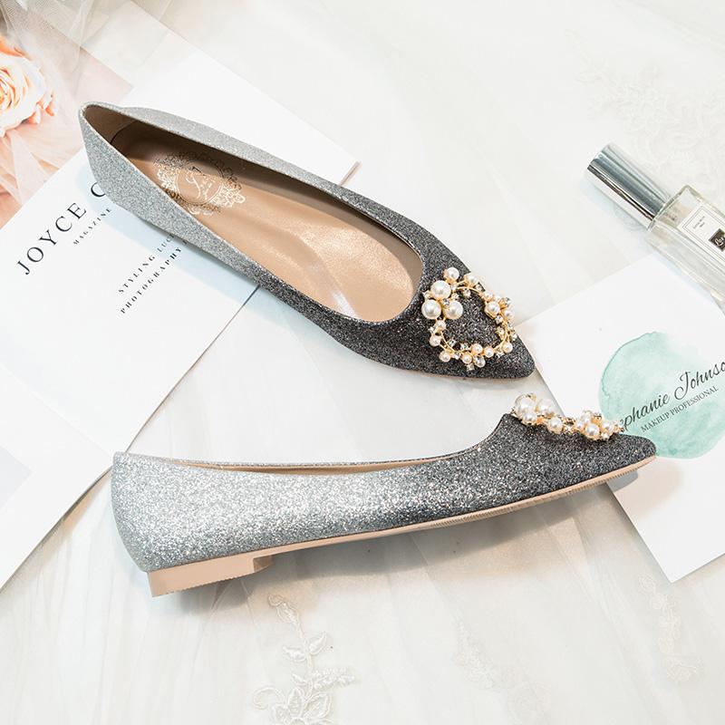 

Модные свадебные туфли женские туфли с бусинами и цветочным принтом, балетки, разноцветные блестящие мокасины с острым носком, жемчужные пайетки, женские размеры 34-45 6 чёрный