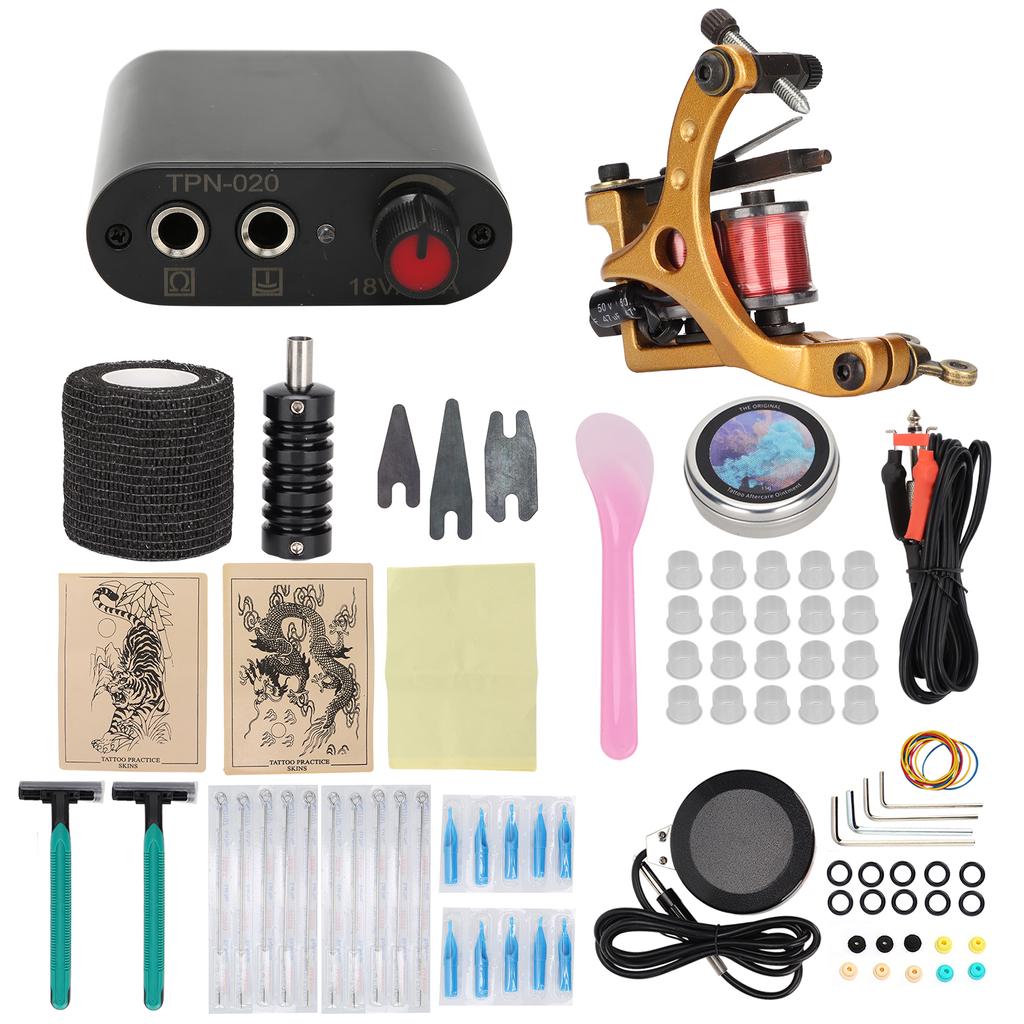 Complete Tattoo Coil Machine Kit Tattoo Silicone Practice Skin Repair Cream Tattoo Accessories