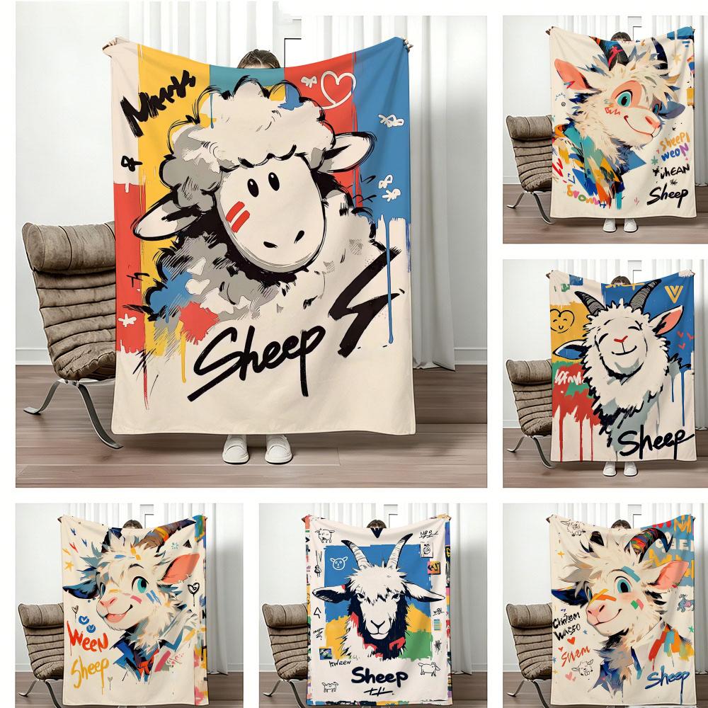 Painting Cartoon sheep Throw Lightweight g Flannel Blanket Soft Skinfriendly for Summer Cooling