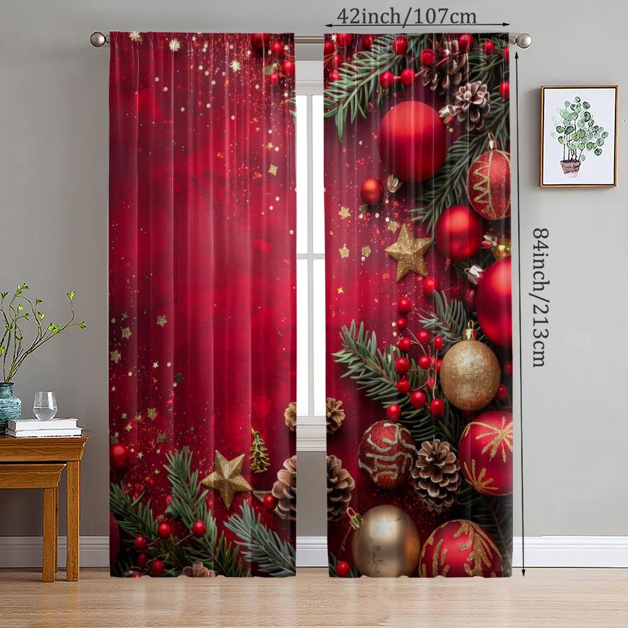 Christmas pine bulb printed curtains   pole bag curtains   Christmas decorations   home decorations   room decorations