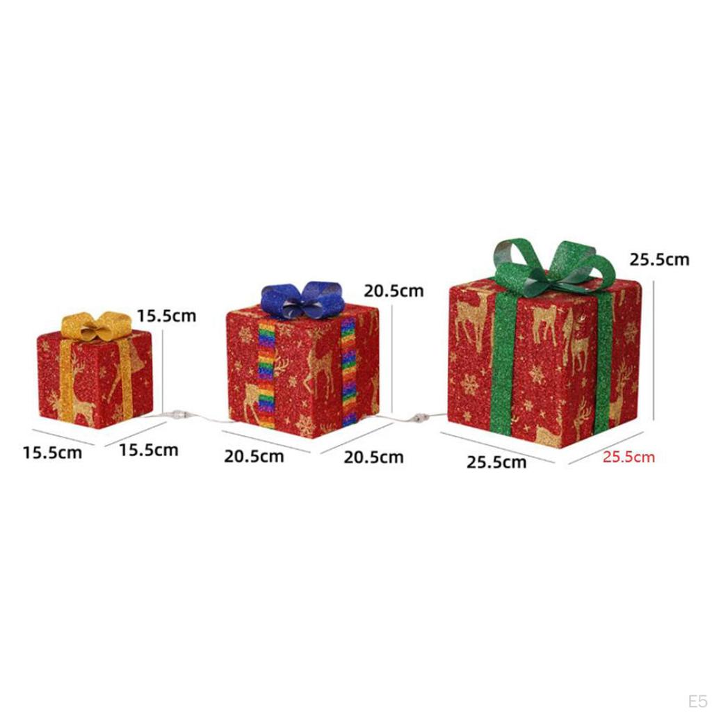 3Pcs Christmas Light Up Present Boxes Decoration Handmade Lightweight with 3 Different Sizes for