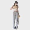 Women's High-Waist Light Gray Wide-Leg Retro Jeans
