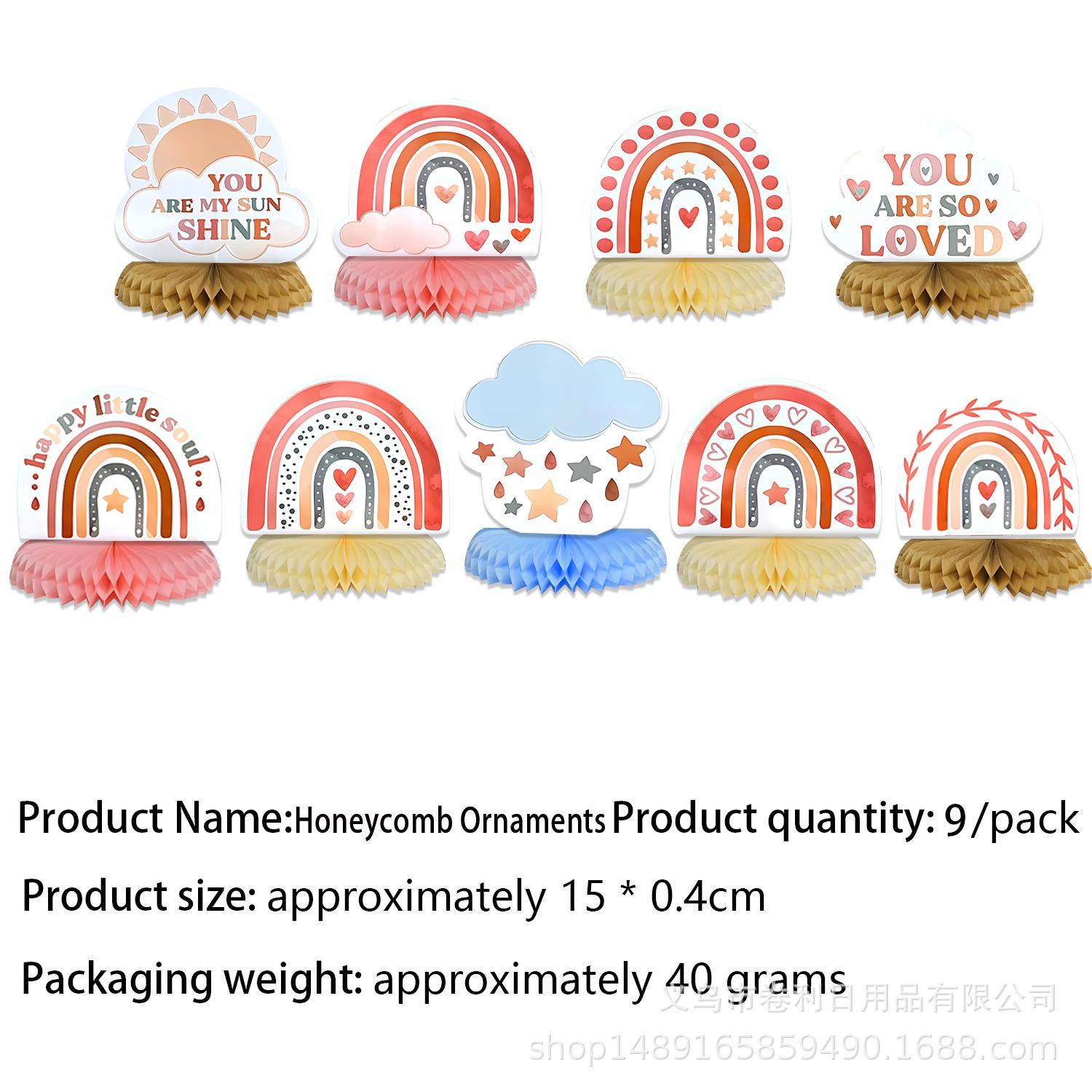 

Bohemian Theme Party Decoration, Rainbow Party Hanging Honeycomb Ornament Photo Props Honeycomb 9pcs