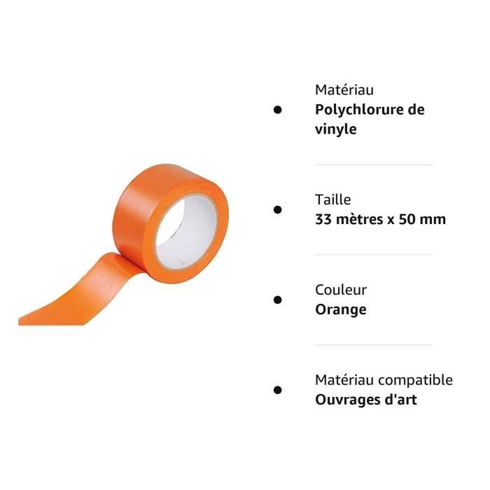 6er-Pack - Orangefarbenes PVC-Abdeckband Format 33 Meter x 50 mm - Baustellen-Klebeband, Bauwesen, Gebäude, Putzarbeiten[407]