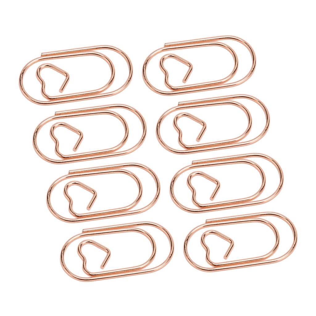100pcs Paper Clips Portable Heart Shape Rustproof Electroplated Metal Paperclips Office Supplies Rose Gold