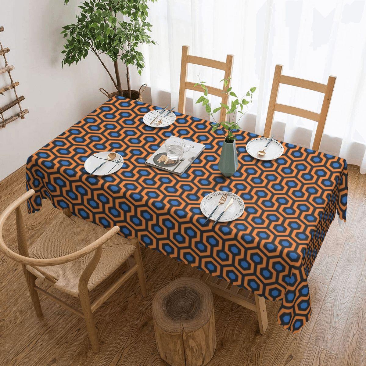 Rechthoekig 70s Patroon Retro Industrieel In Oranje En Bruine Tinten Tafelkleed Waterdicht Tafelkleed Buiten 45 -50  Tafelhoes 137x183cm
