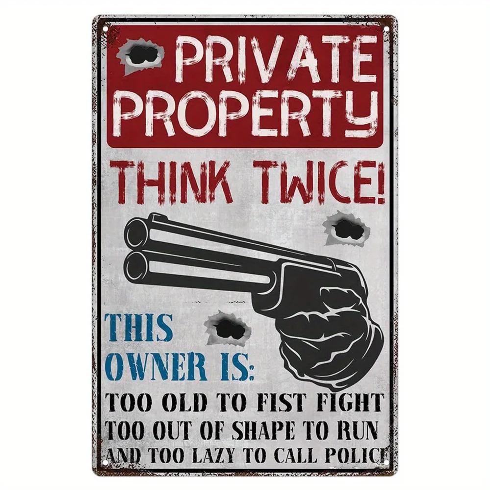 THINK Twice Vintage Metal Sign A Retro  Designed Essential for Warning At Private Property and Beautifying Home Cafe Yard 20x30cm（7.8x11.8inch）
