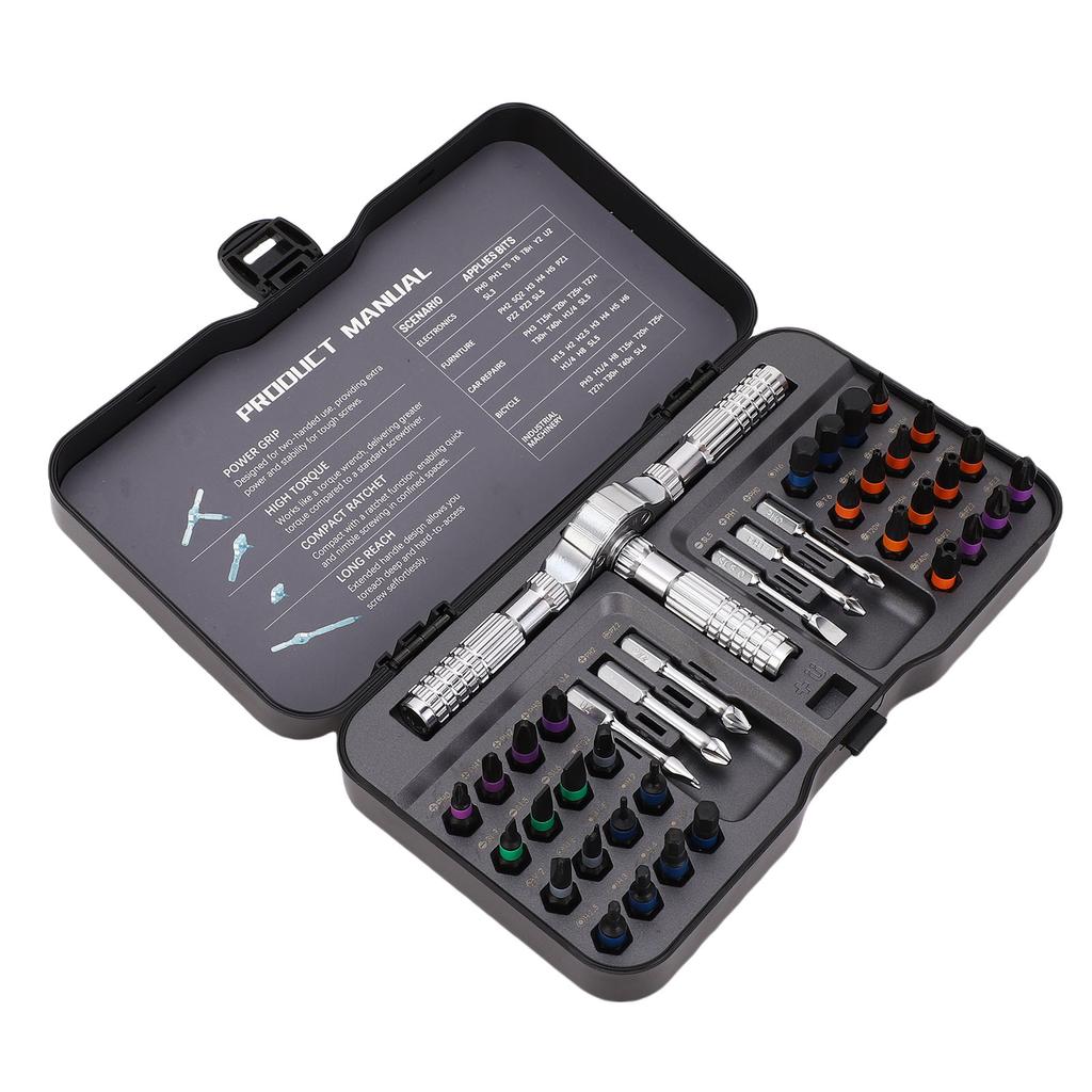 Ratchet Screwdriver Set 58T 50N.m Magnetic Detachable Handle Multifunctional Screw Driver Kit with 38 Bits for Repair