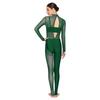 Womens Gymnastics Unitard Bodysuit Rhinestone Sheer Mesh Patchwork Cutout Back Full Body Jumpsuit Figure Skating Wear