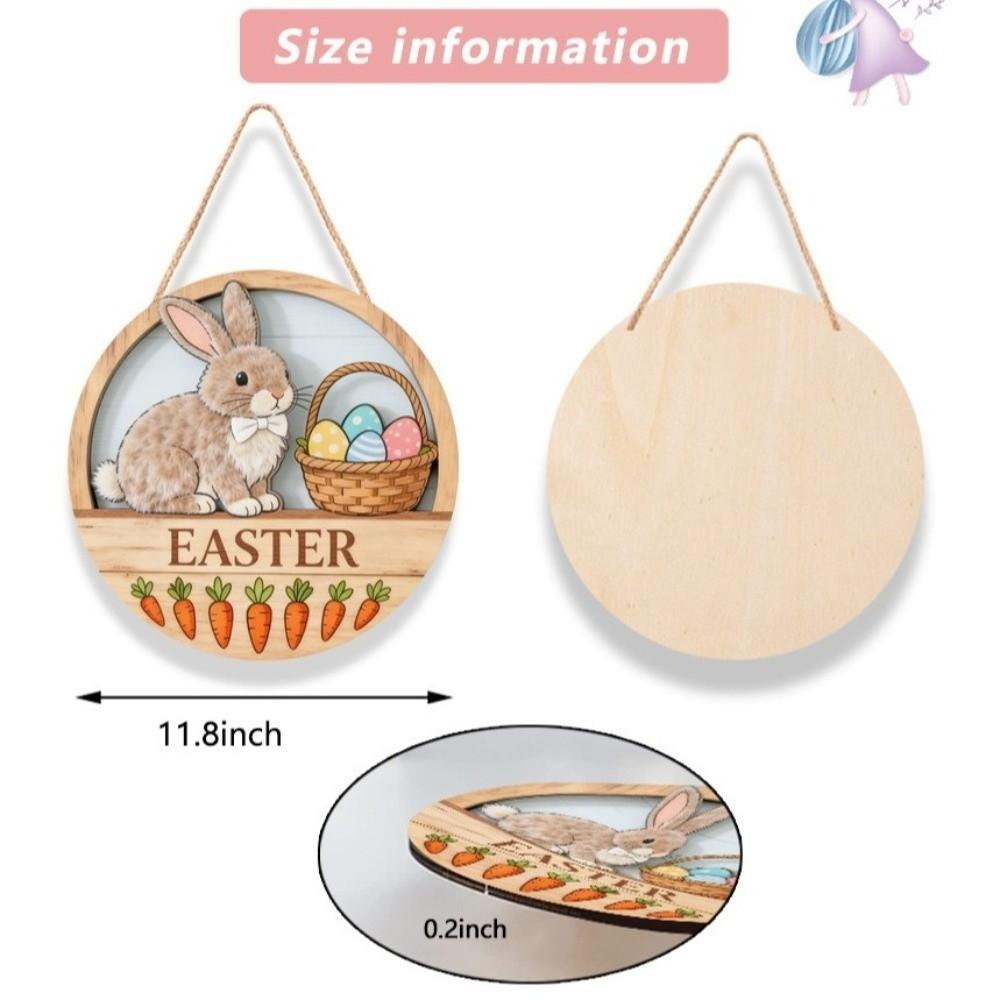 Wooden Hanging Sign Round Craft Ornament Bunny Theme Hanging Decoration  Office Decor