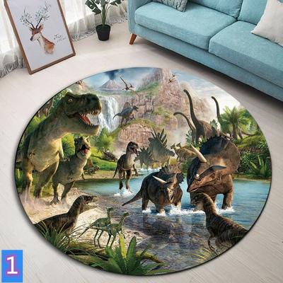 Alfombras Redondas Estampadas con Diseño de Dinosaurio Dragón Alfombra para Dormitorio Infantil Sala de Estar Decoración del Hogar Alfombras Redondas Alfombras Antideslizantes