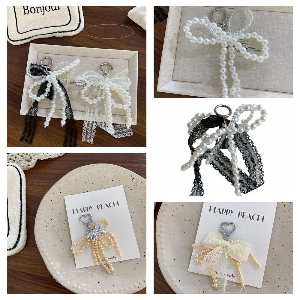 

Брелок с пряжкой и бантом, бисерный брелок, кружево, Y2k, сумка, кулон, жемчужный бант, брелок, рюкзак, декор