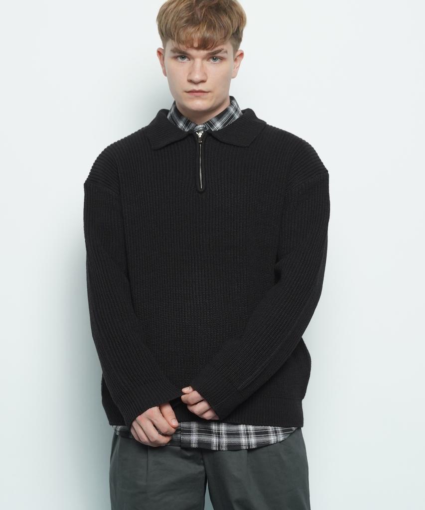 THE-ABON M506 Collar Zipup Knit Black