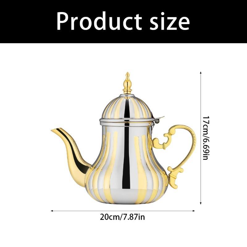 Arabics Coffee Pot 1.2L Stainless Steel Turkish Teapot Gold and Silver Wide Mouthed Hot Drink Servers for Coffee Tea Service
