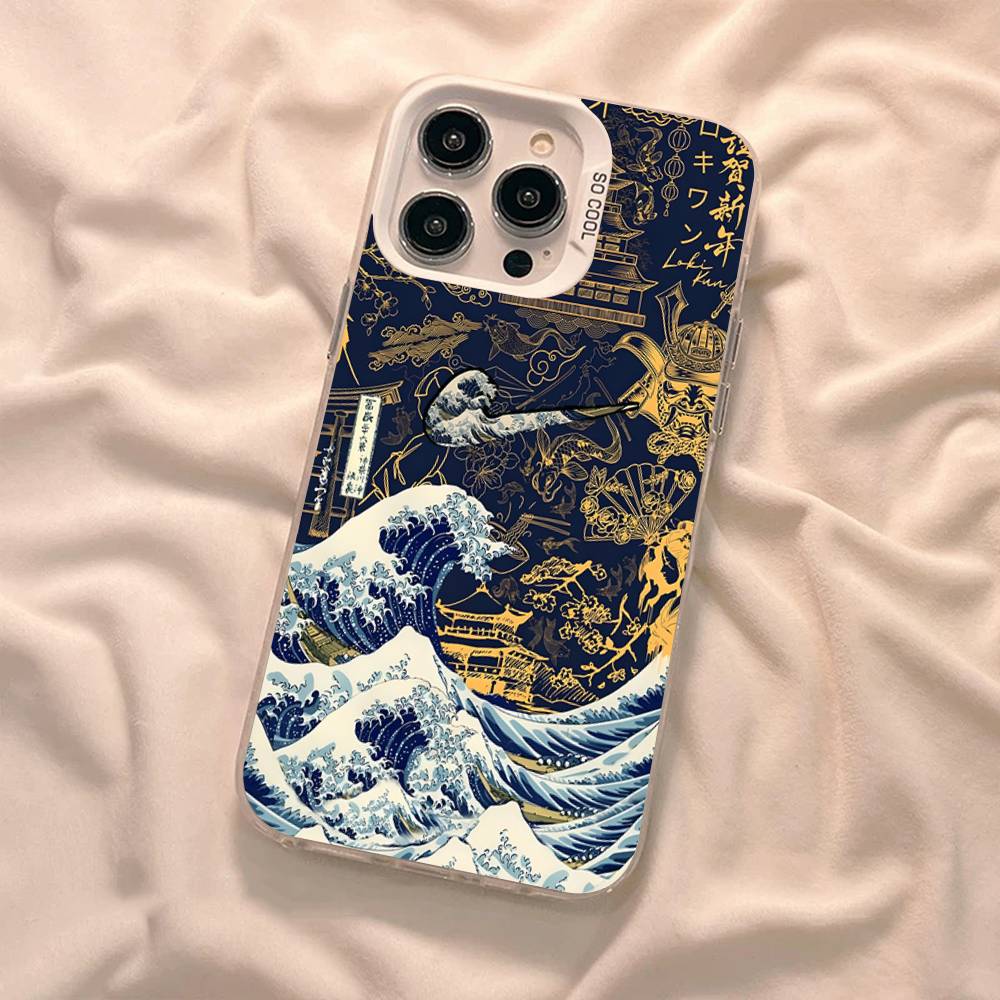 Kanagawa Great Wave Anime Phone Case Color Silver Shell For IPhone 17 16 15 14 13 12 11 Pro Max Plus