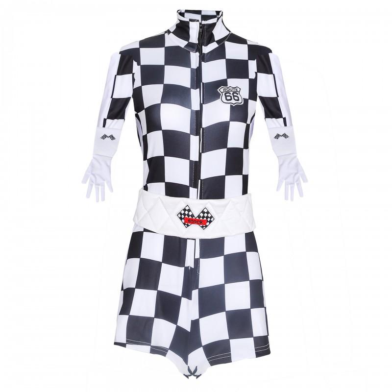 Womens Long Sleeve Plaid Cheerleading Outfit Sexy Performance Jumpsuit Stage Events