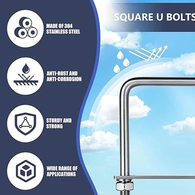 Carbon Steel Square U Bolt Set 4PCS with Accessories Simple Installation for Mechanical Repair Automotive Pipe Securing