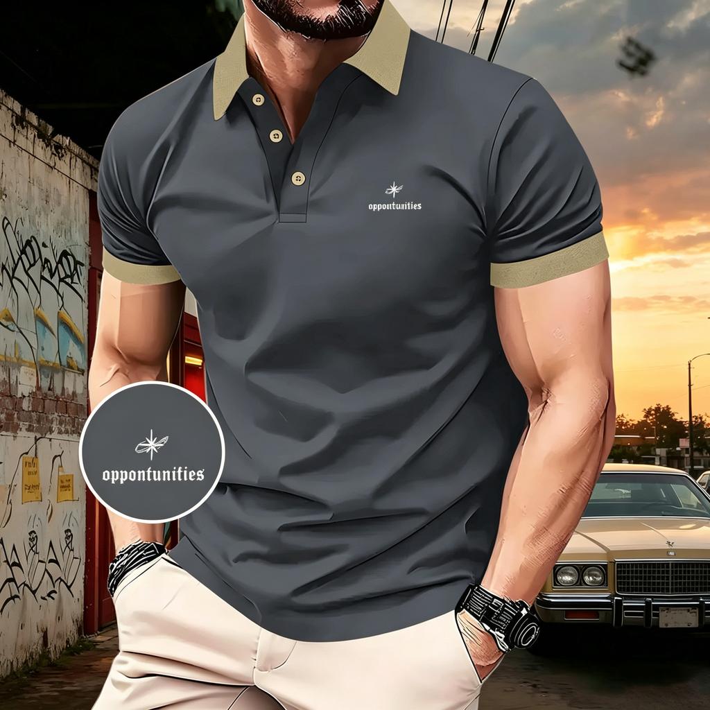 Minimalist Two-tone Cuff Men’s Polo Shirt – Comfortable, Skin-friendly, Everyday, Commuting and Casual Short-sleeved T-shirt