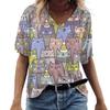 Cartoon Cat Women's T-shirts V-Neck Cute Cat 3D Print Short Sleeve Summer Kawaii Fashion Casual Tee Shirts Funny Femininity Clothes