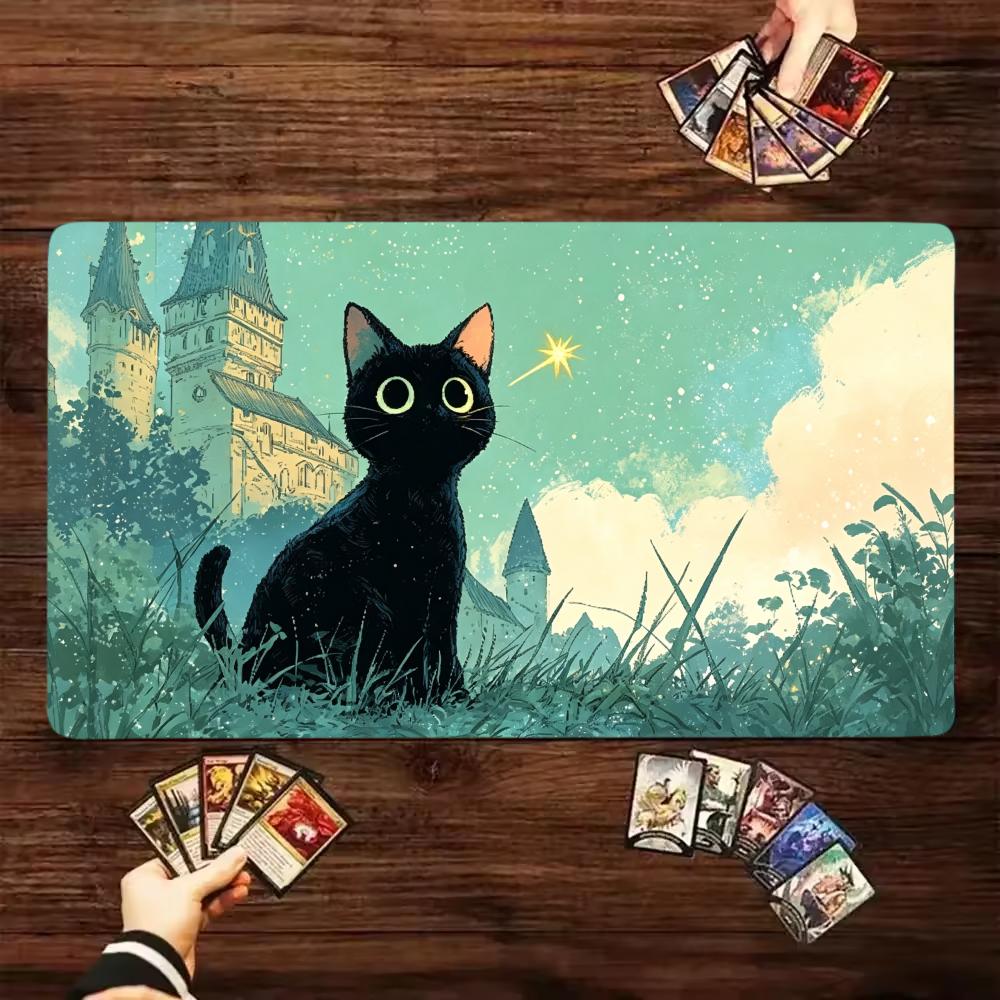 Black Cat Castle Starry Sky Playmat Mousepad Stitched Edge Non-Slip Rubber Base Thick Wear Resistant Suitable For Work Card Game