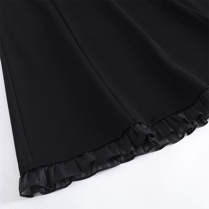 2026 Spring Elegant High Waist A-Line Midi Skirt with Wood Ear Lace Patchwork