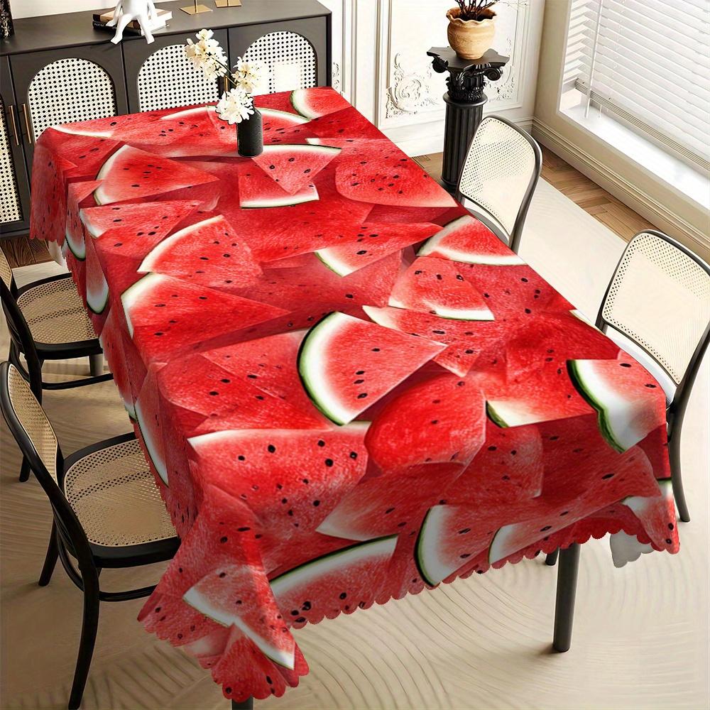 Summer Watermelon Slice Tablecloth, Fresh Red Fruit Design, Clean Scalloped Trim, Dirt Resistant, for Kitchen, BBQ & Holiday