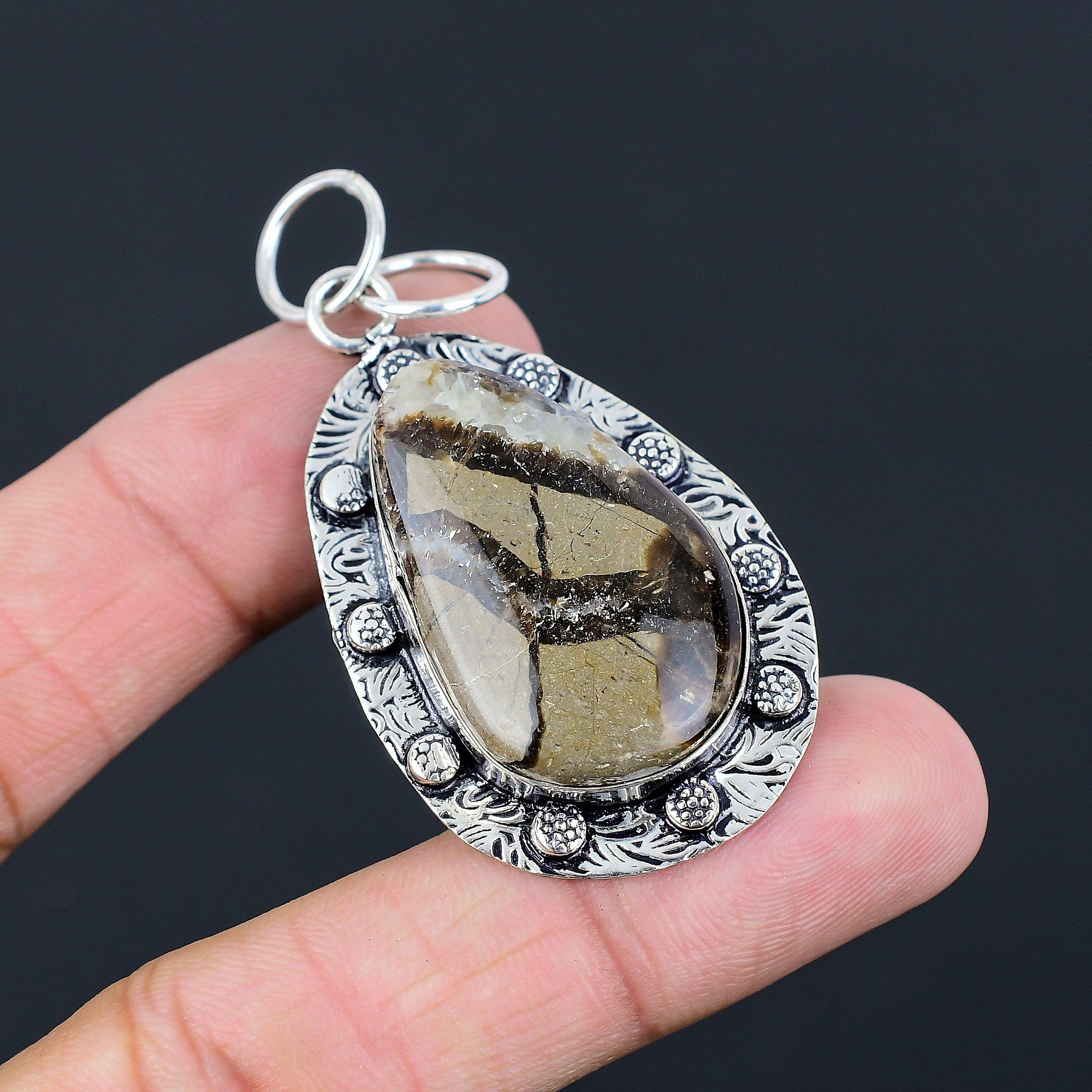 925 Sterling Silver Root Chakra Pear Natural Septarian Sister Birthday Pendant