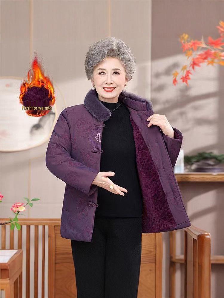 Stylish Velvet-Lined Winter Jacket for Elderly Women