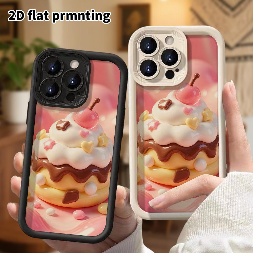 Phone Case: 2D flat design, suitable for iPhone 18, 17, 16, 15, 14, 13 Pro protective cases, cherry cupcake, perfect Christmas and Halloween holiday g