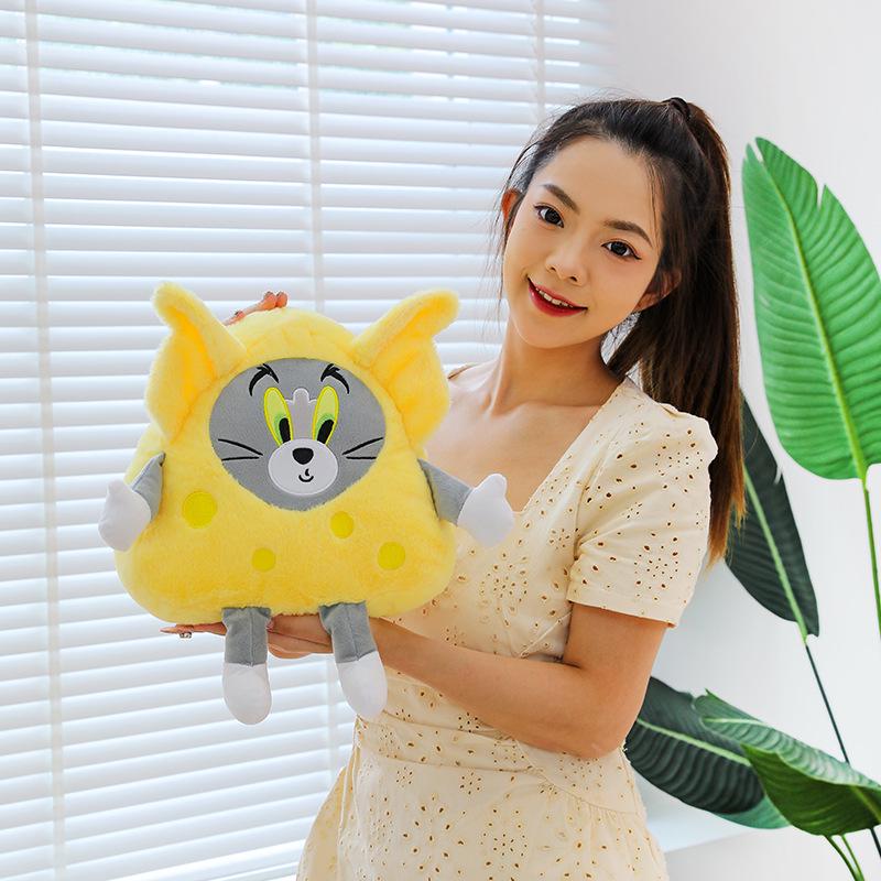 Cheese Cat and Mouse Plush Pillow: Adorable Cartoon Doll Gift for Kids' Birthdays