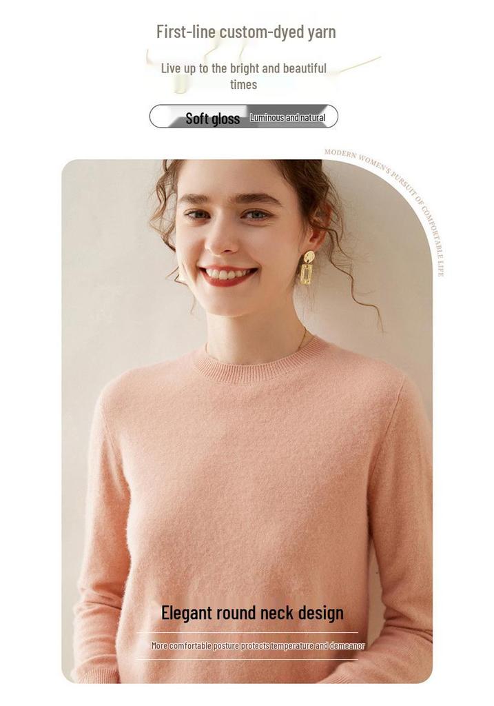 Women's Round Neck Breathable Cashmere Sweater - Solid Color, Long Sleeve Knit Pullover for Winter