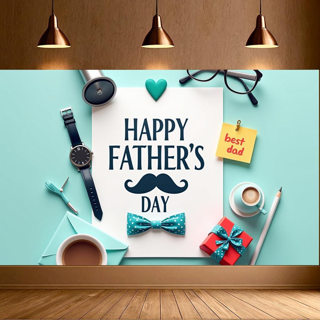 Heart Shape Father's Day Decor Coffee Cup Father's Day Backdrop Stylish Glasses Pencil Dad Celebration Banner for Holiday Decor