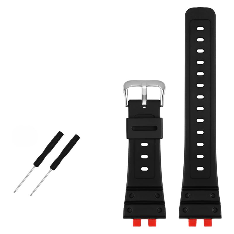 

[Zealbeaty] Resin watch band for GMW-B5000 black waterproof rubber strap replacement bracelet band watch accessories (red silver clasp)